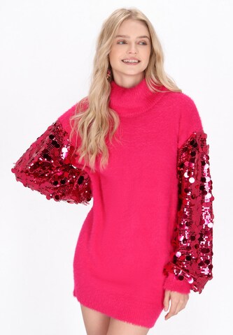 IZIA Gebreide jurk in Roze: voorkant
