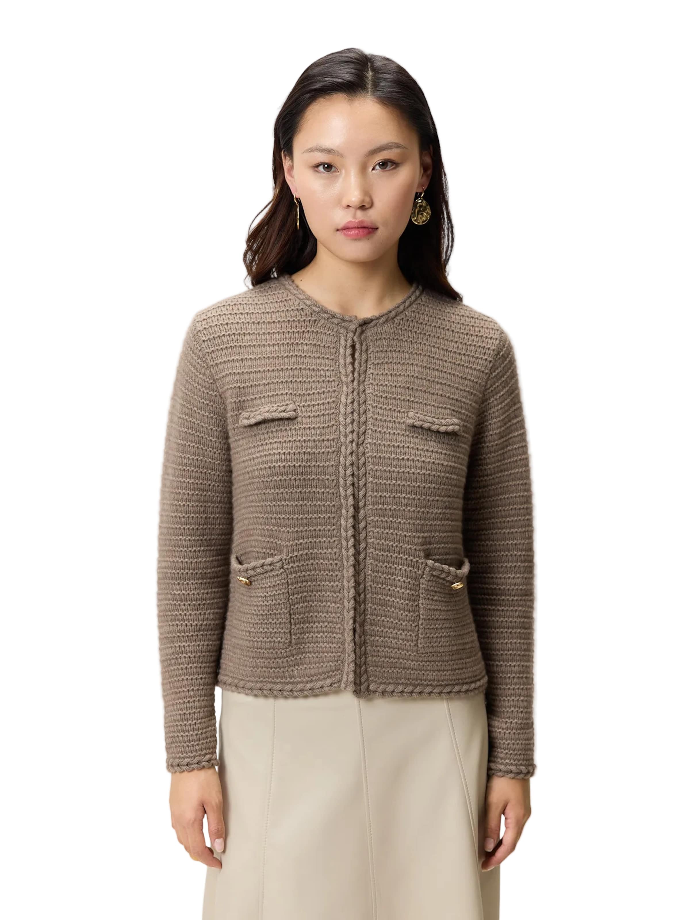 GOBI Cashmere Knit Cardigan 'Textured Knit Cashmere Jacket-Style Cardigan' in Taupe, Item view