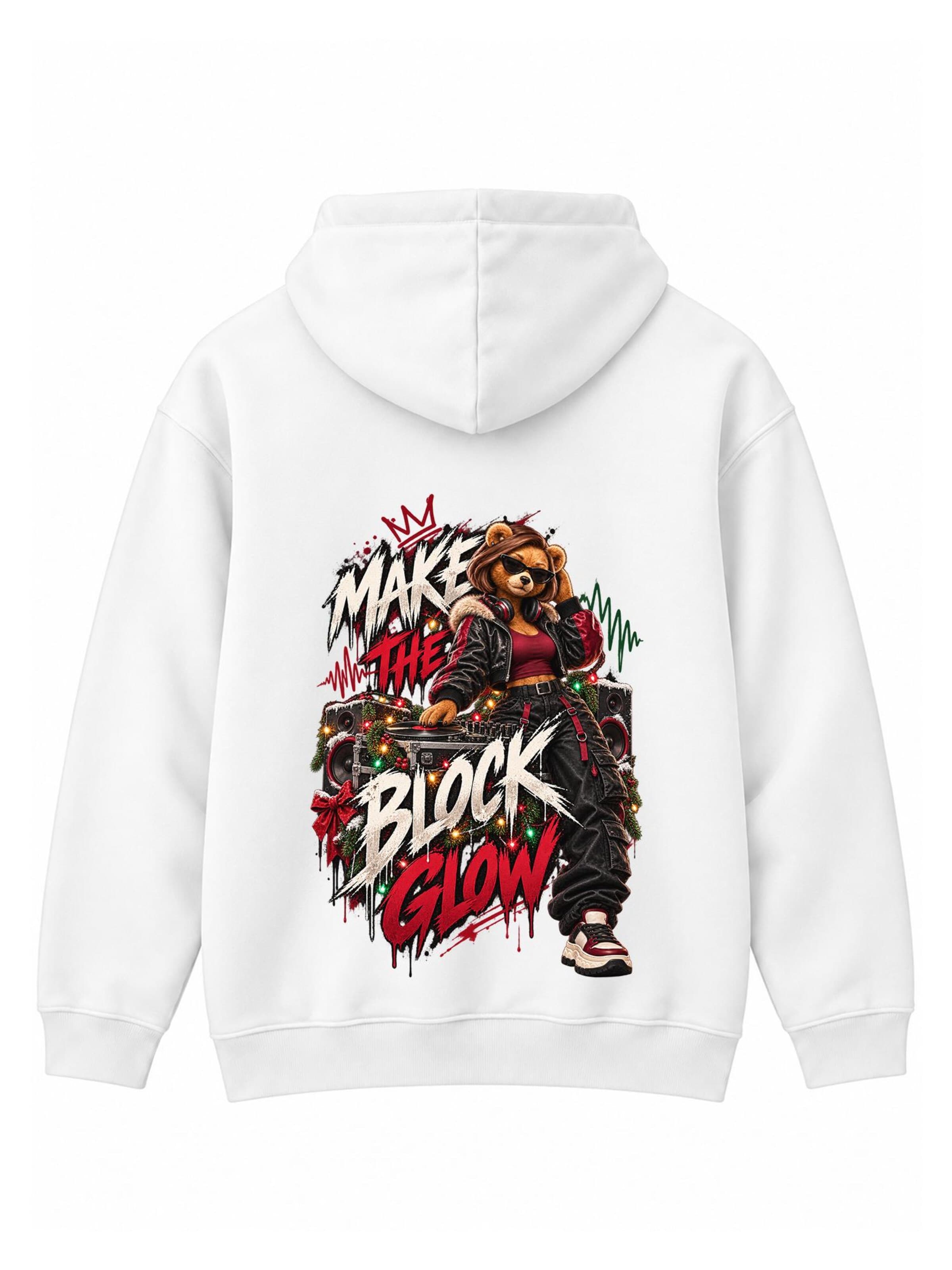 LUNØIR StudioSweater majica 'BOSS Femme Christmas Sound Crew' - bijela boja: prednji dio