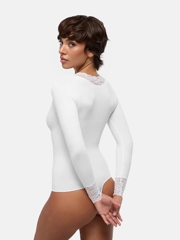 cfab - Body moldeador 'Clean Longsleeve V-Neck with Lace Sculpting Bodysuit with String' en blanco