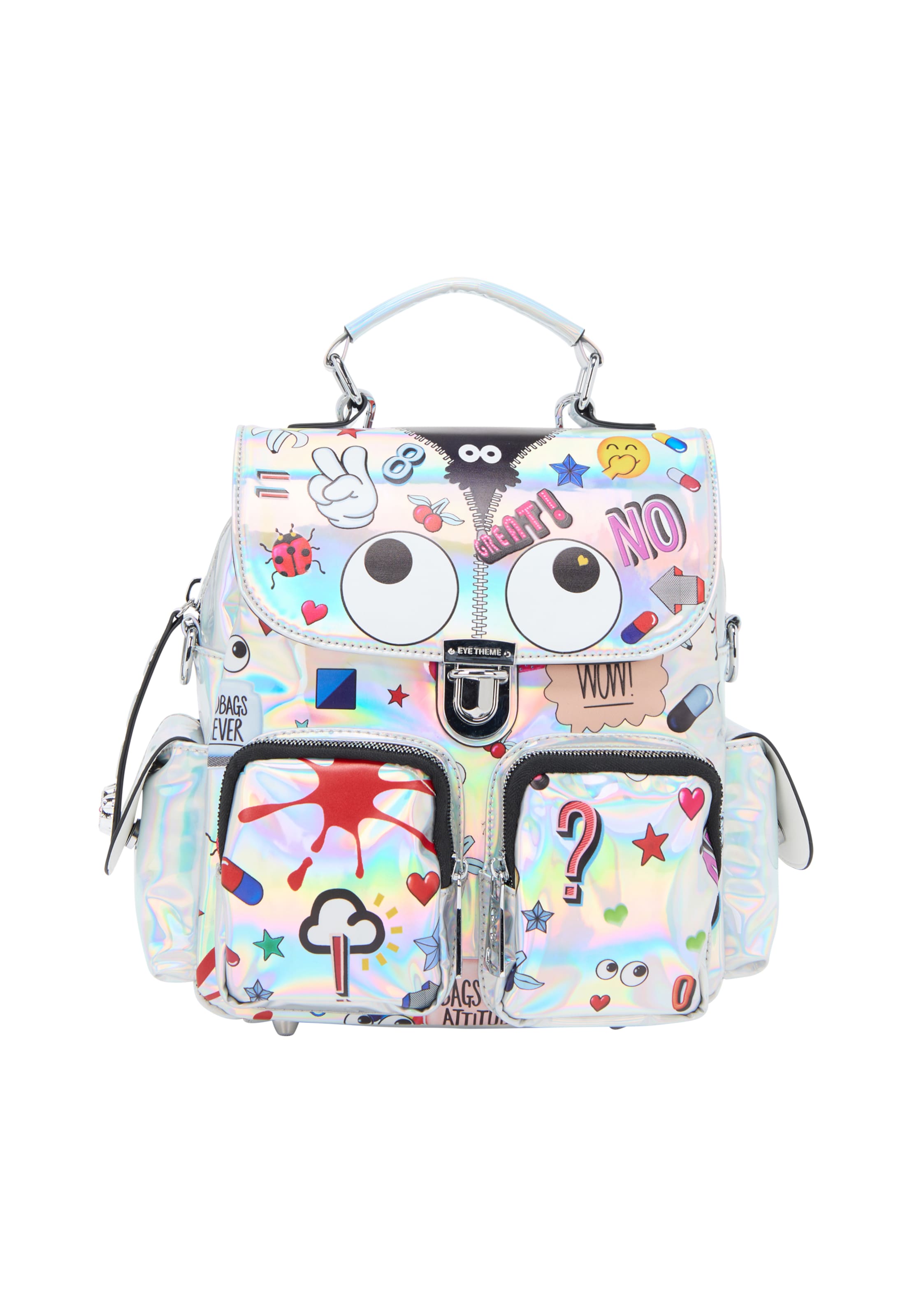 MYMO Batoh 'Pop Eyetheme' - modrá / červená / čierna / strieborná, Produkt