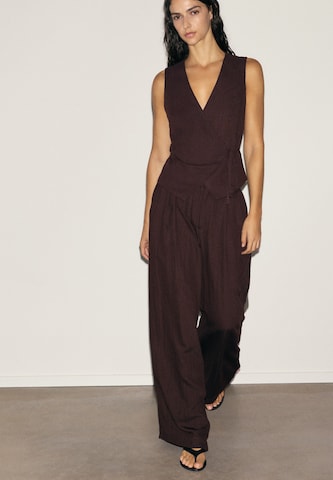 Wide Leg Pantalon à pince Pull&Bear en marron