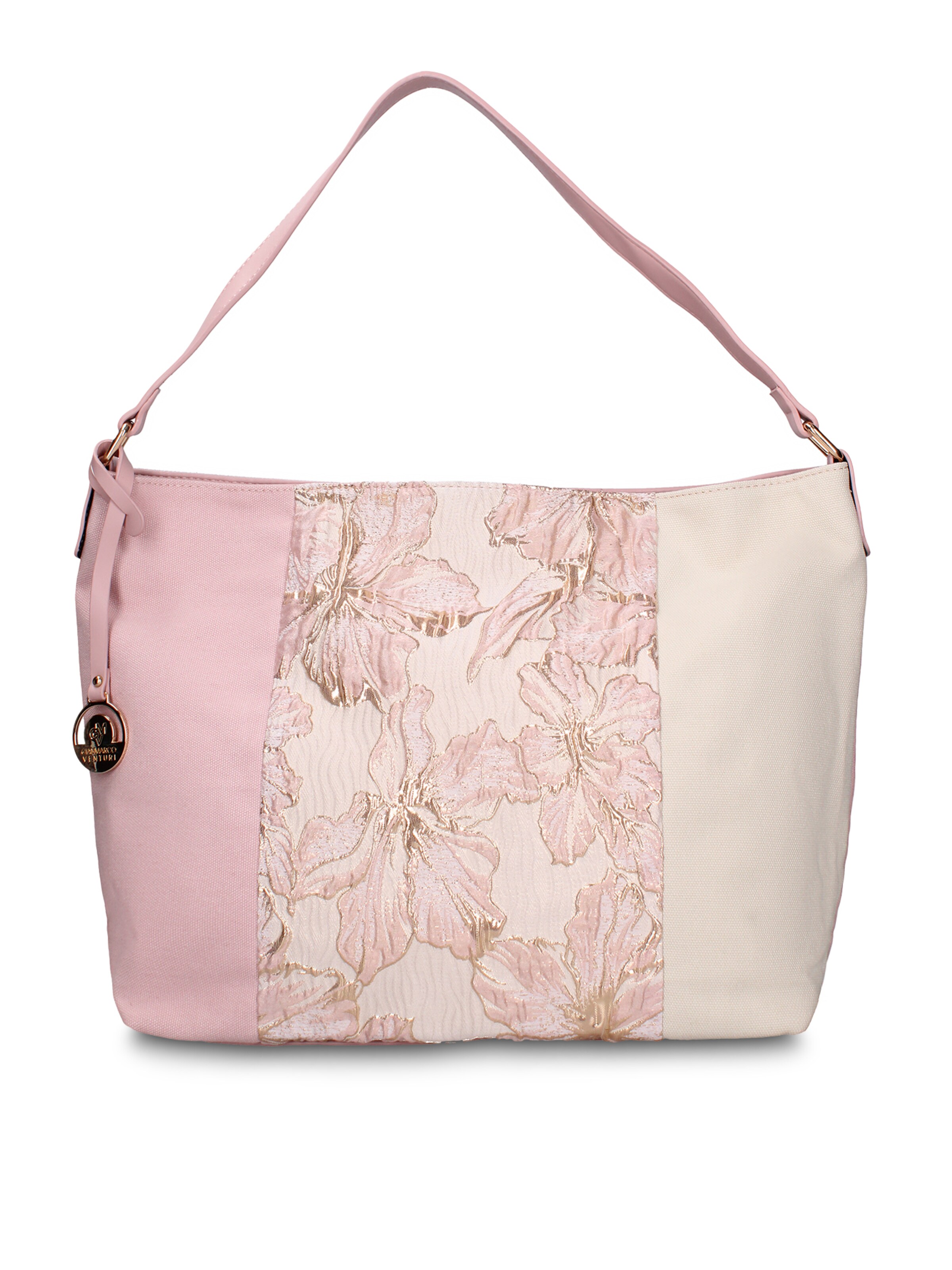 Borsa a mano 'Borsa a tracolla Gianmarco Venturi Alizé pelle vegana bicolore stampa floreale' di GianMarco Venturi in rosa: frontale