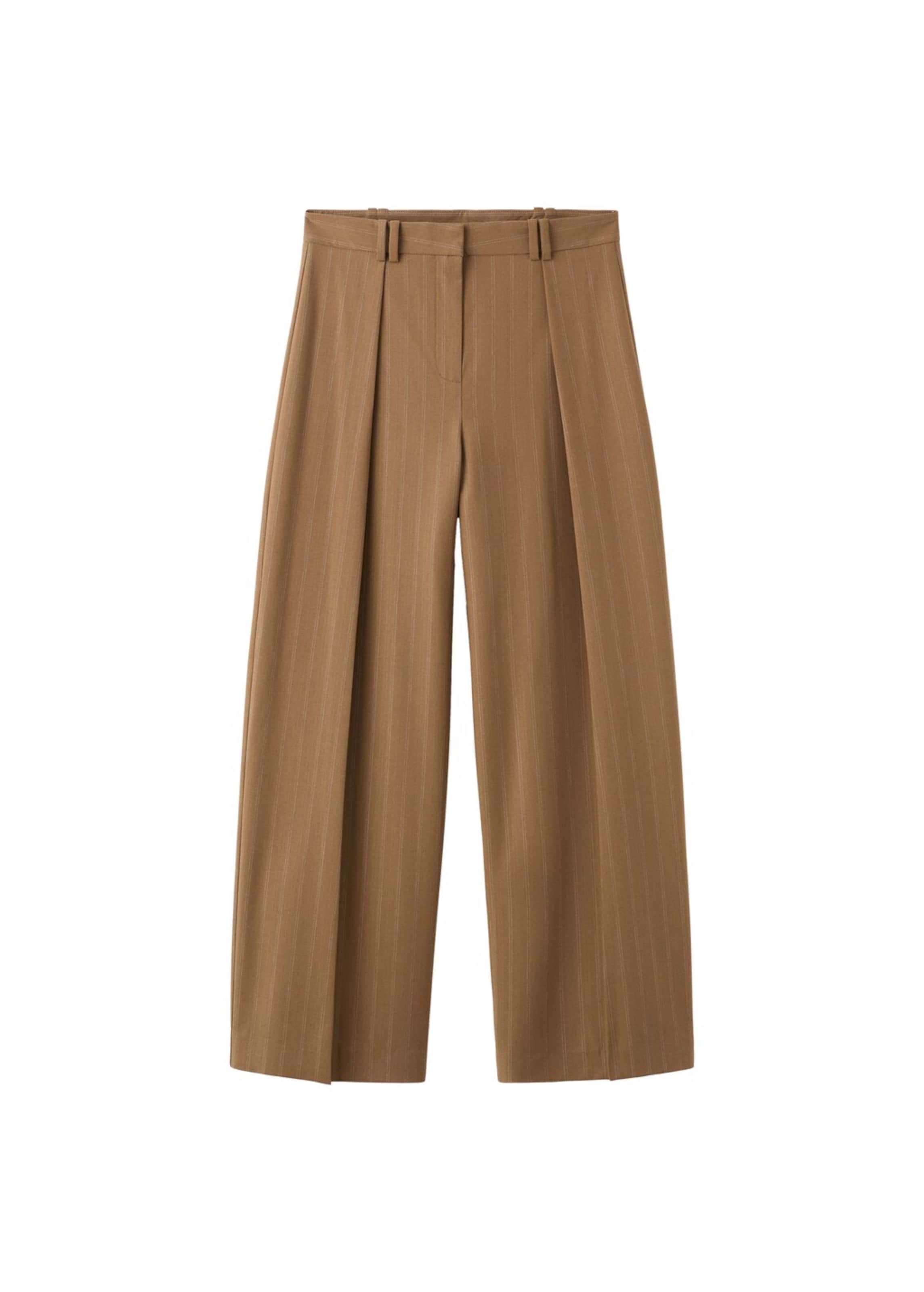 MANGO Wide leg Pleat-Front Pants 'Systeck' in Brown: front