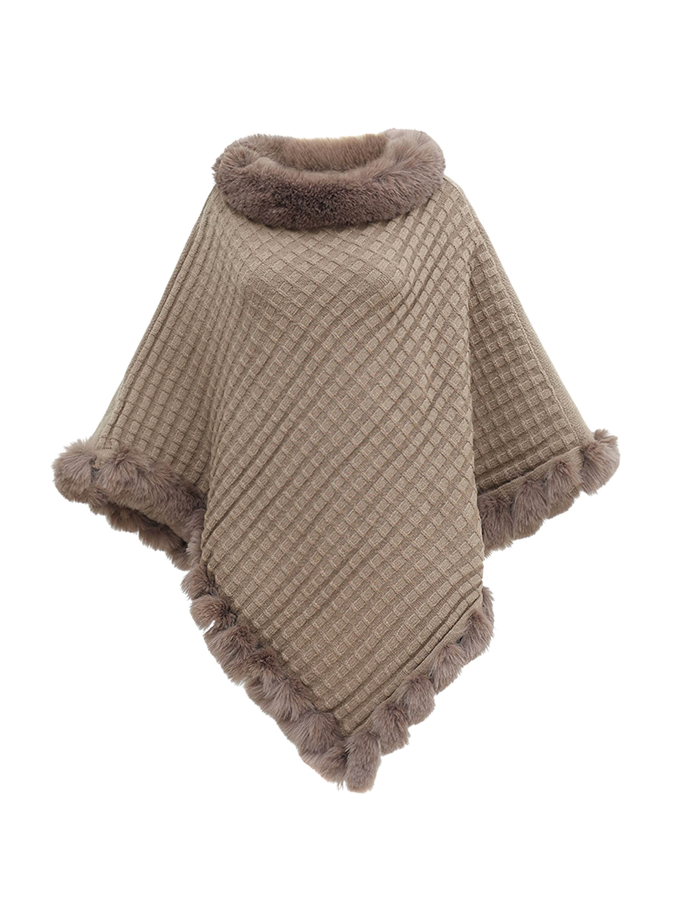 Magicshe Cape 'Winter Poncho Strick mit Kunstfell' in Beige: front