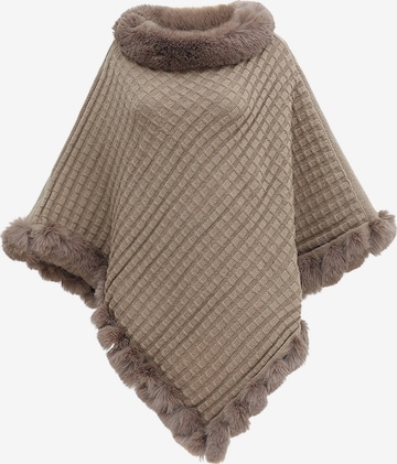 Magicshe Cape 'Winter Poncho Strick mit Kunstfell' in Beige: front