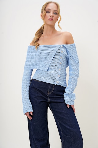 Trend Alaçatı Stili Gebreid vest in Blauw: voorkant