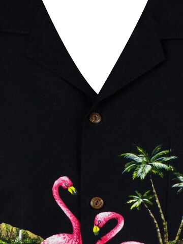 KY's Regular Fit Hemd 'Flamingo Brustdruck'‌‌‌‌‌‌‌ in Schwarz