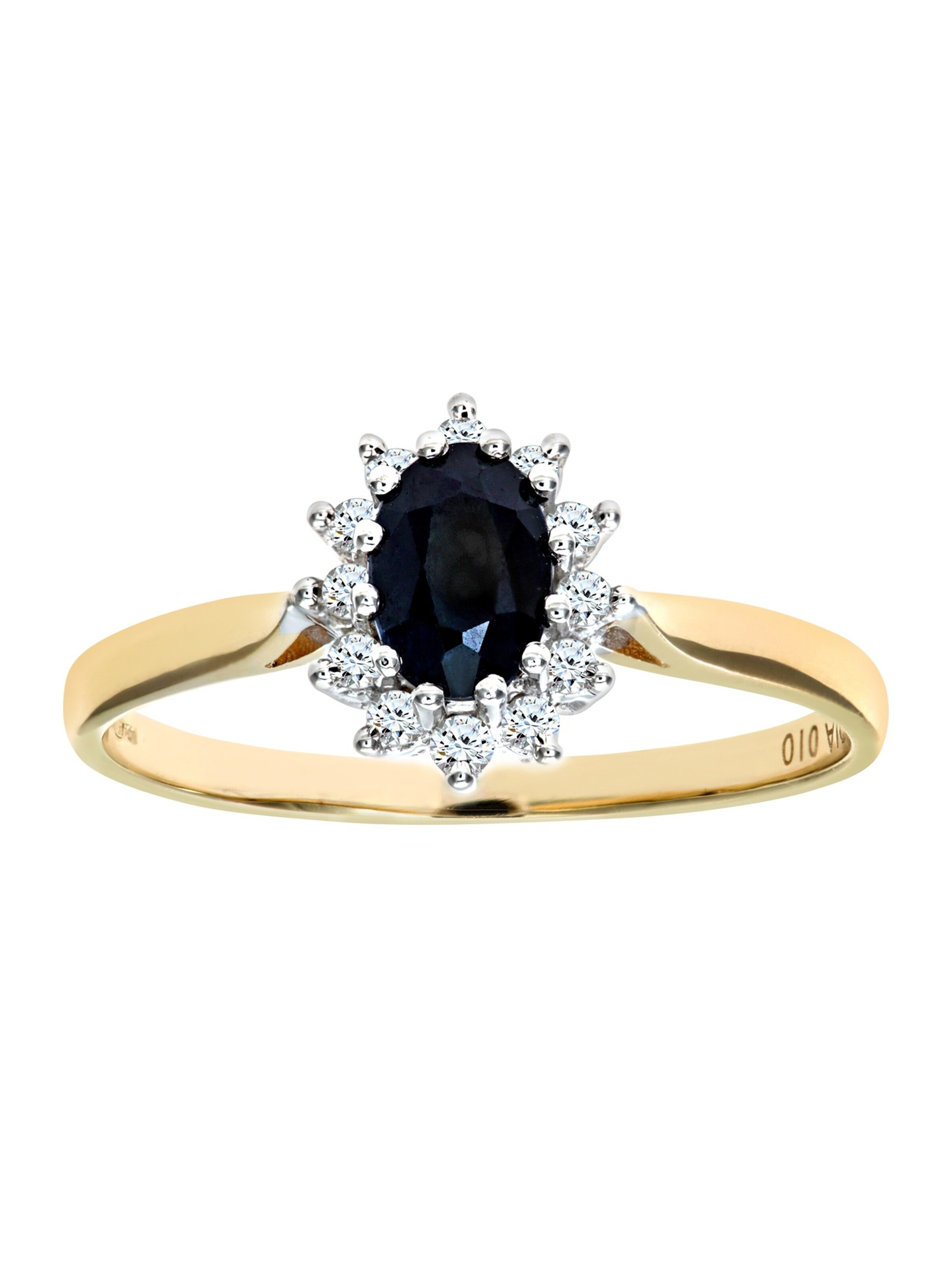 DIAMANT LETERNEL Ring 'Cluster-Ring aus 375 Gelbgold mit Diamant mit Saphir'‌‌‌‌‌‌‌‌ in Gold: Vorderseite