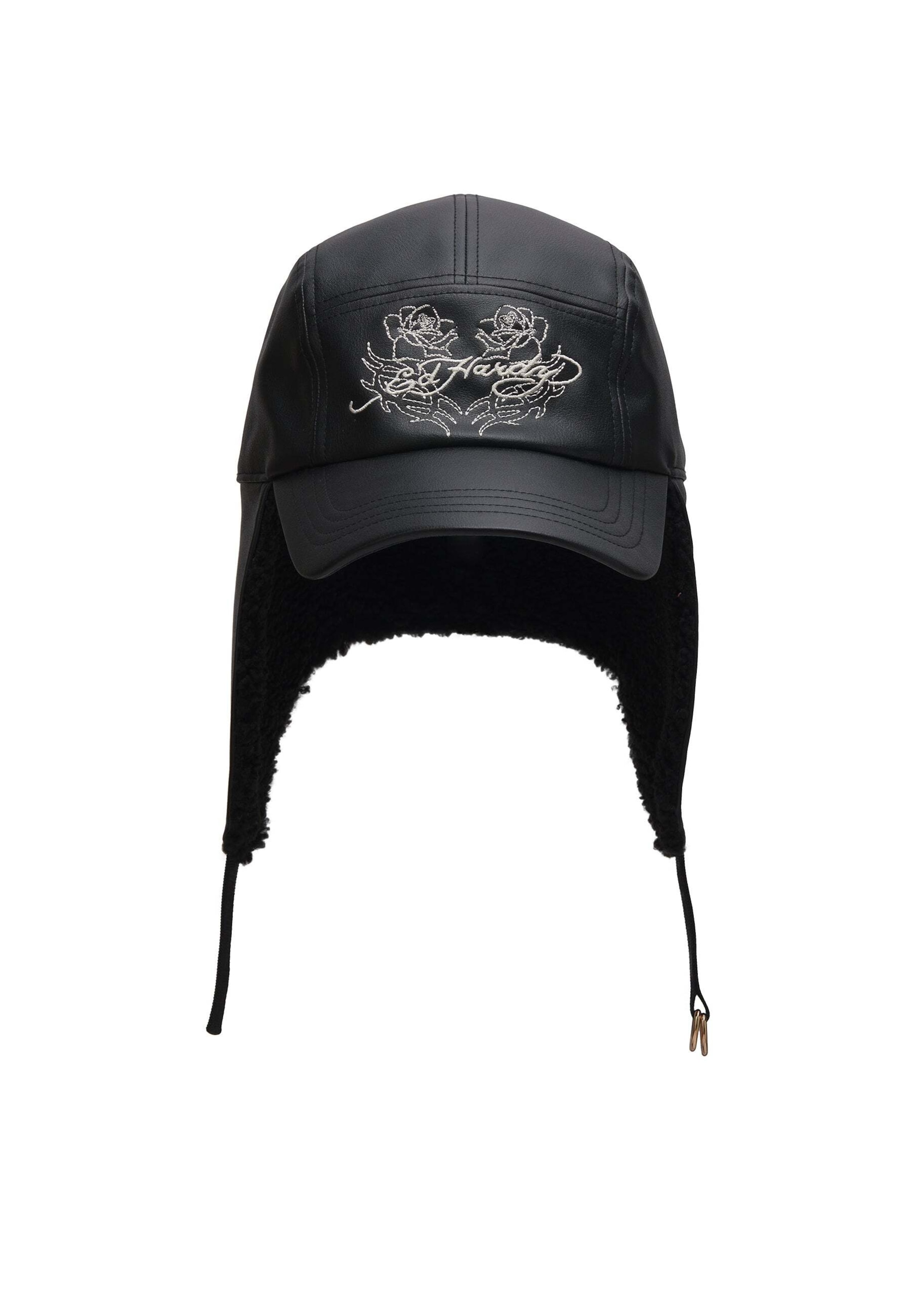 Ed Hardy Mütze 'Rose Aviation' in Schwarz: Vorderseite