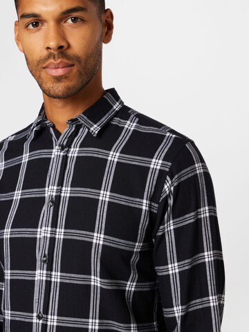 JACK & JONES Slim fit Button Up Shirt 'GingIham' in Black