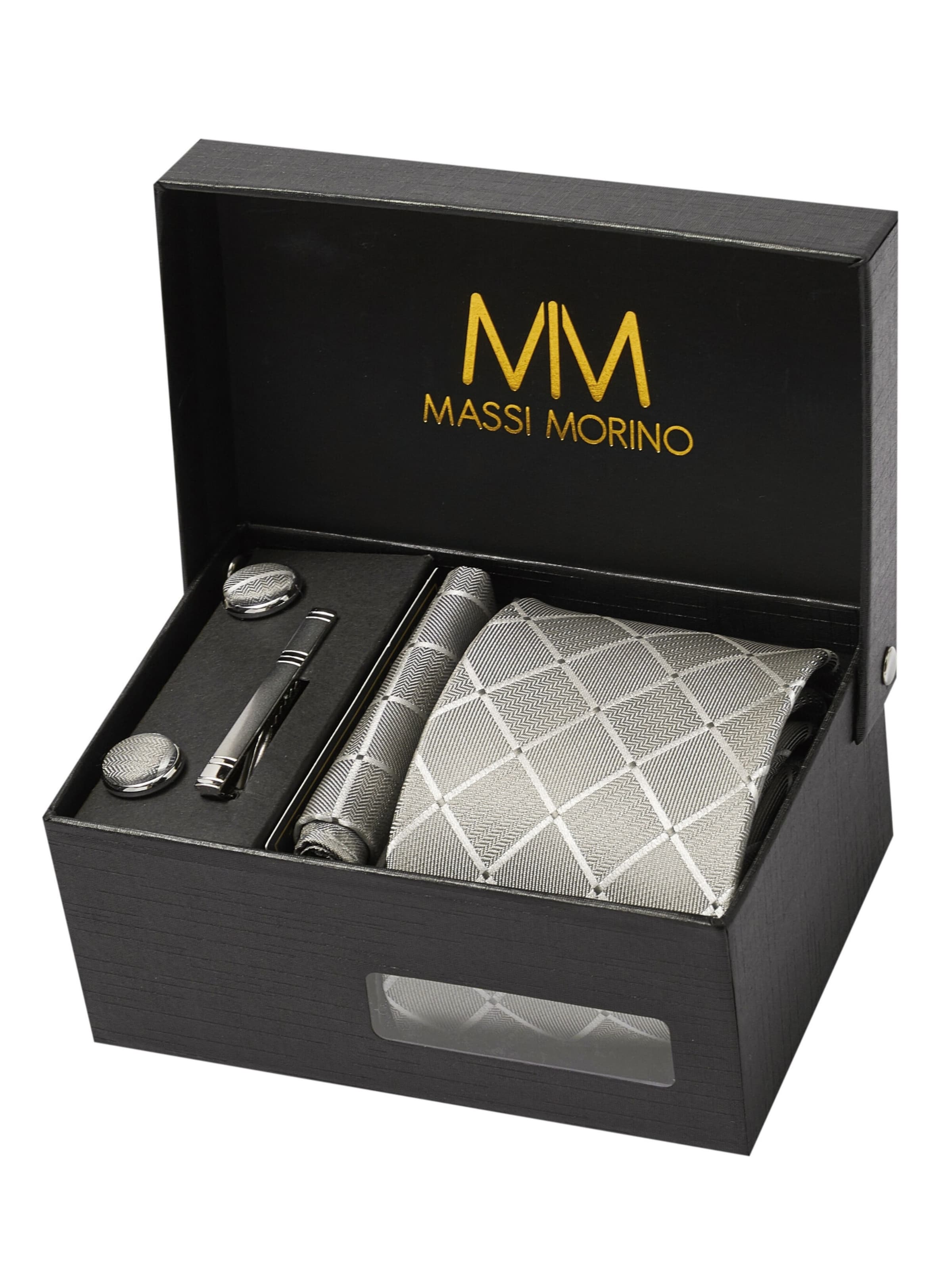 Massi Morino 5-in-1 Krawatten-Set, Krawattenbreite 8 cm in Grau: Vorderseite