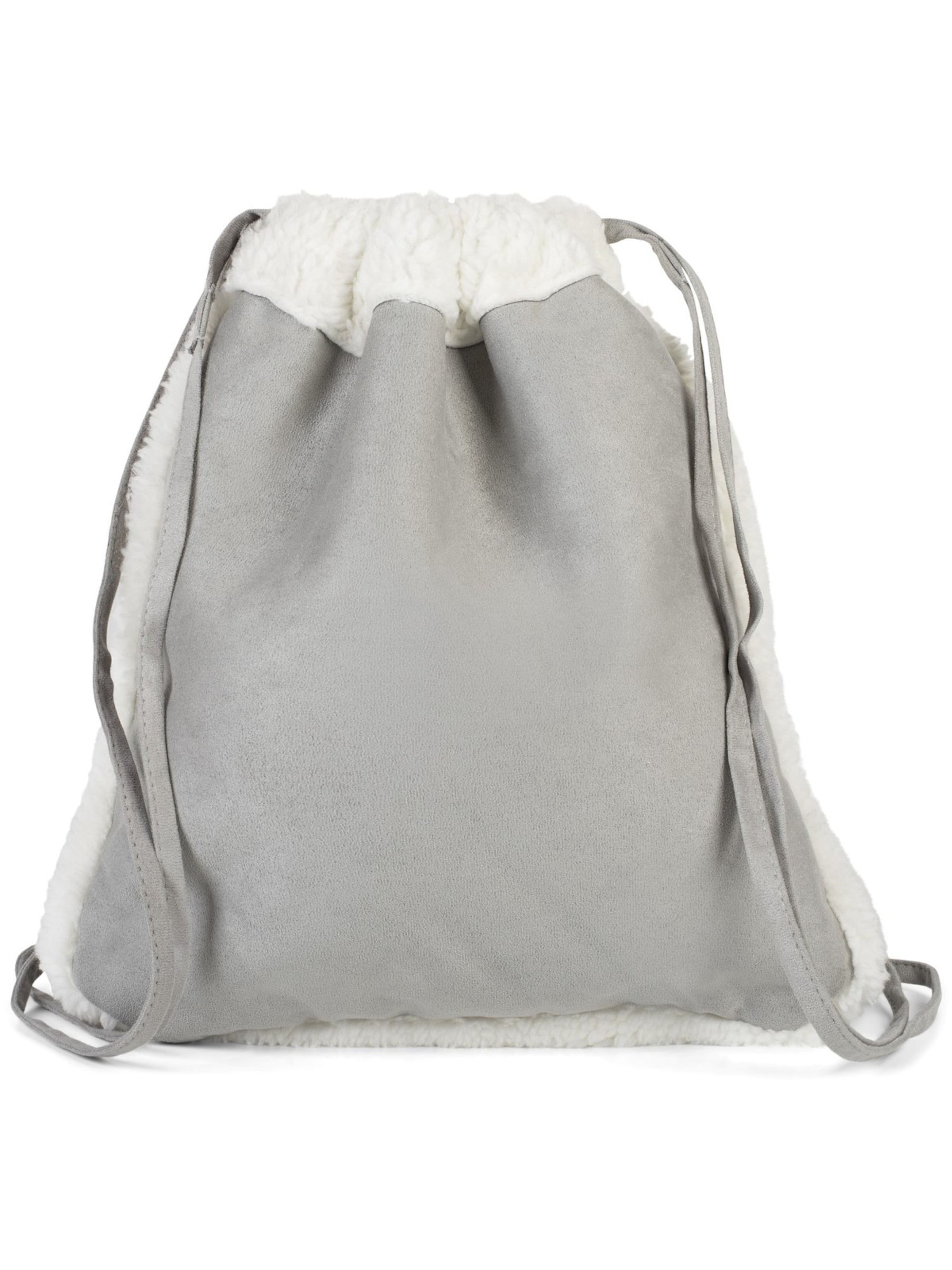 styleBREAKER Turnbeutel 'Turnbeutel mit Teddyfell Futter'‌‌ in Grau: Vorderseite
