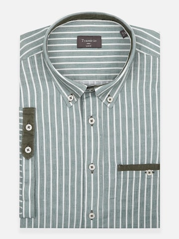 7Camicie Slim fit Zakelijk overhemd 'Iconic Linen Man Shirt Short Sleeve Green White' in Groen