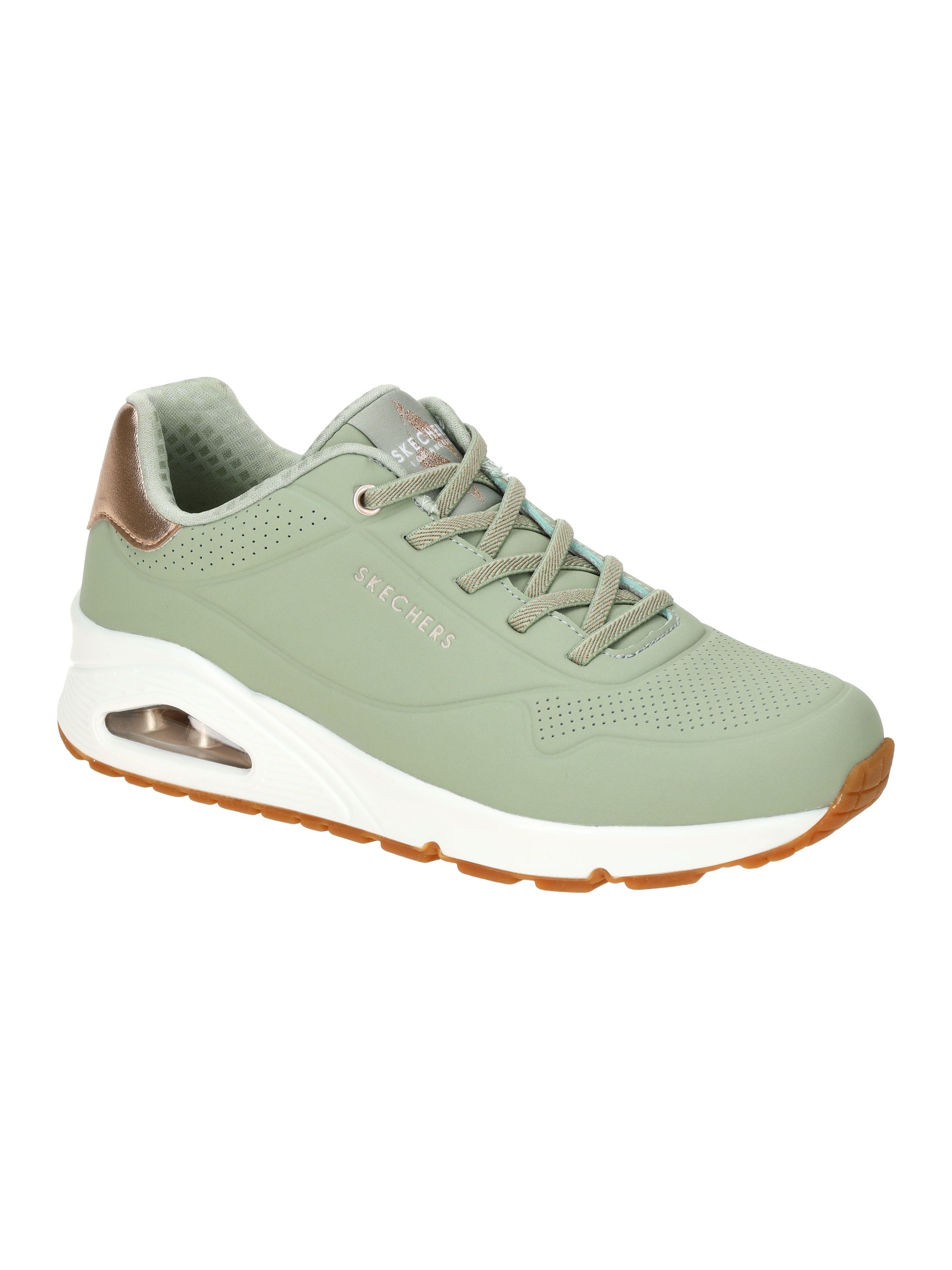 SKECHERS Lace-Up Shoes 'Skechers Uno Schuhe Damen Sneakers grün rose metallic 155196' in Green: front