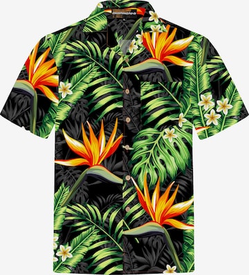 Hawaiihemdshop.deRegular Fit Košulja 'Hawaiihemd "Bird of Paradise"' - crna boja: prednji dio