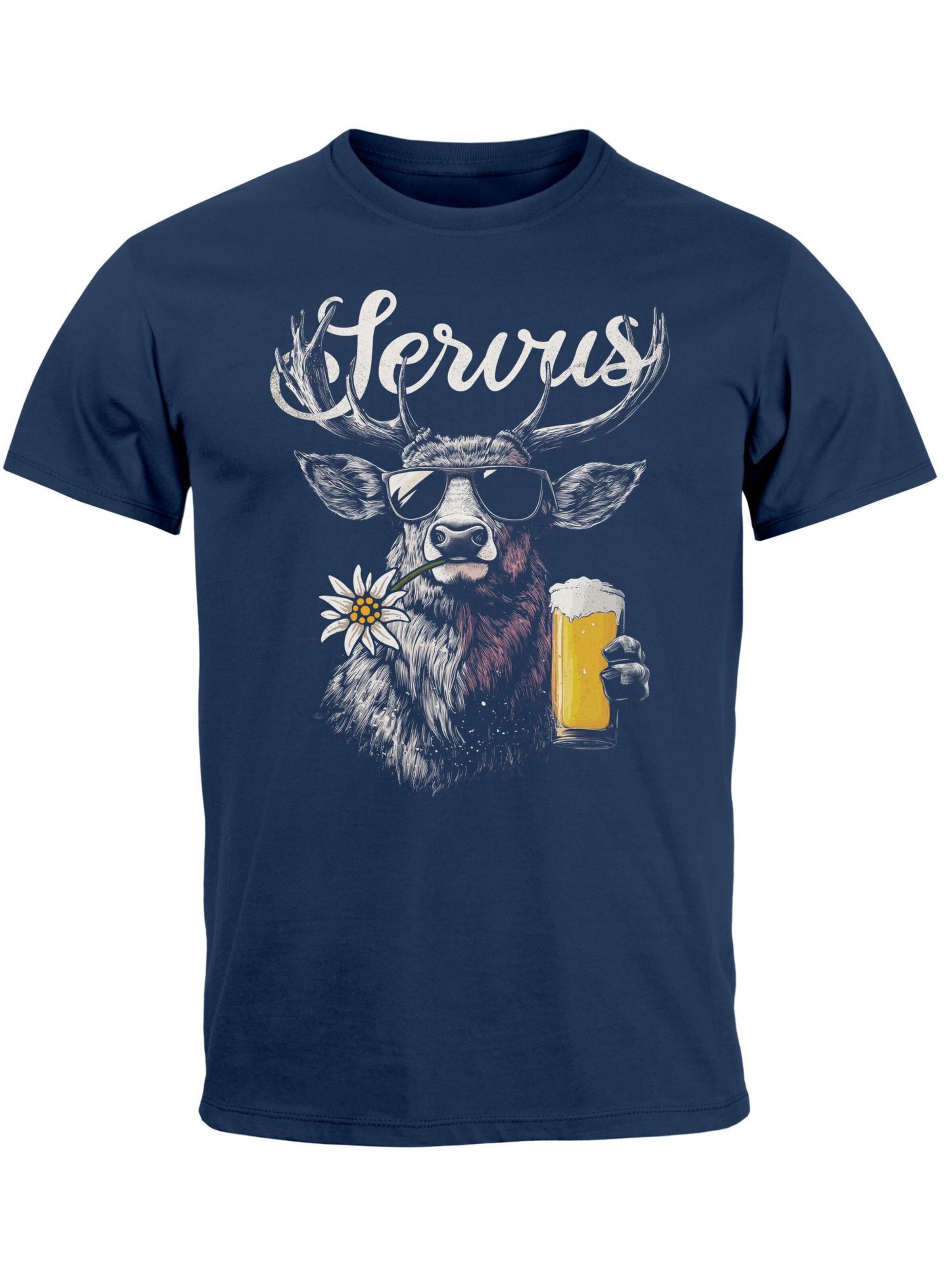 Neverless Shirt 'Servus 3 Bier' in Blue