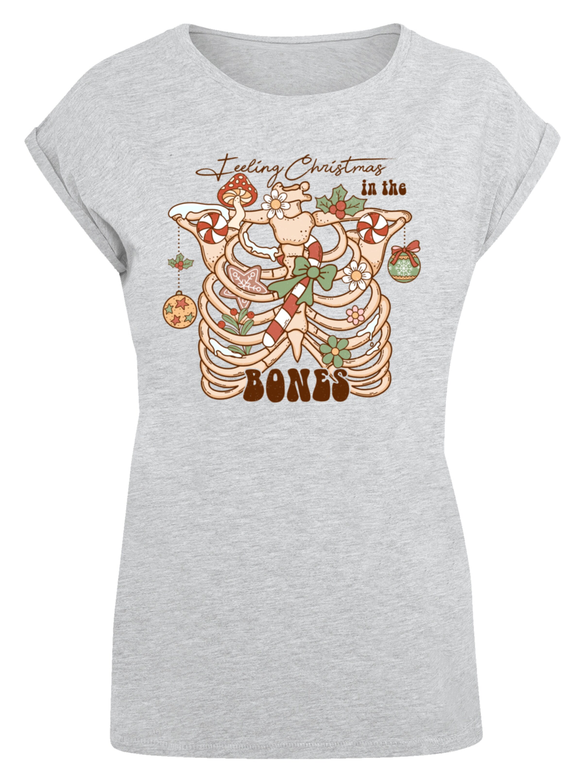 F4NT4STIC Shirt 'Feeling Christmas in the bones' in Grau: Vorderseite