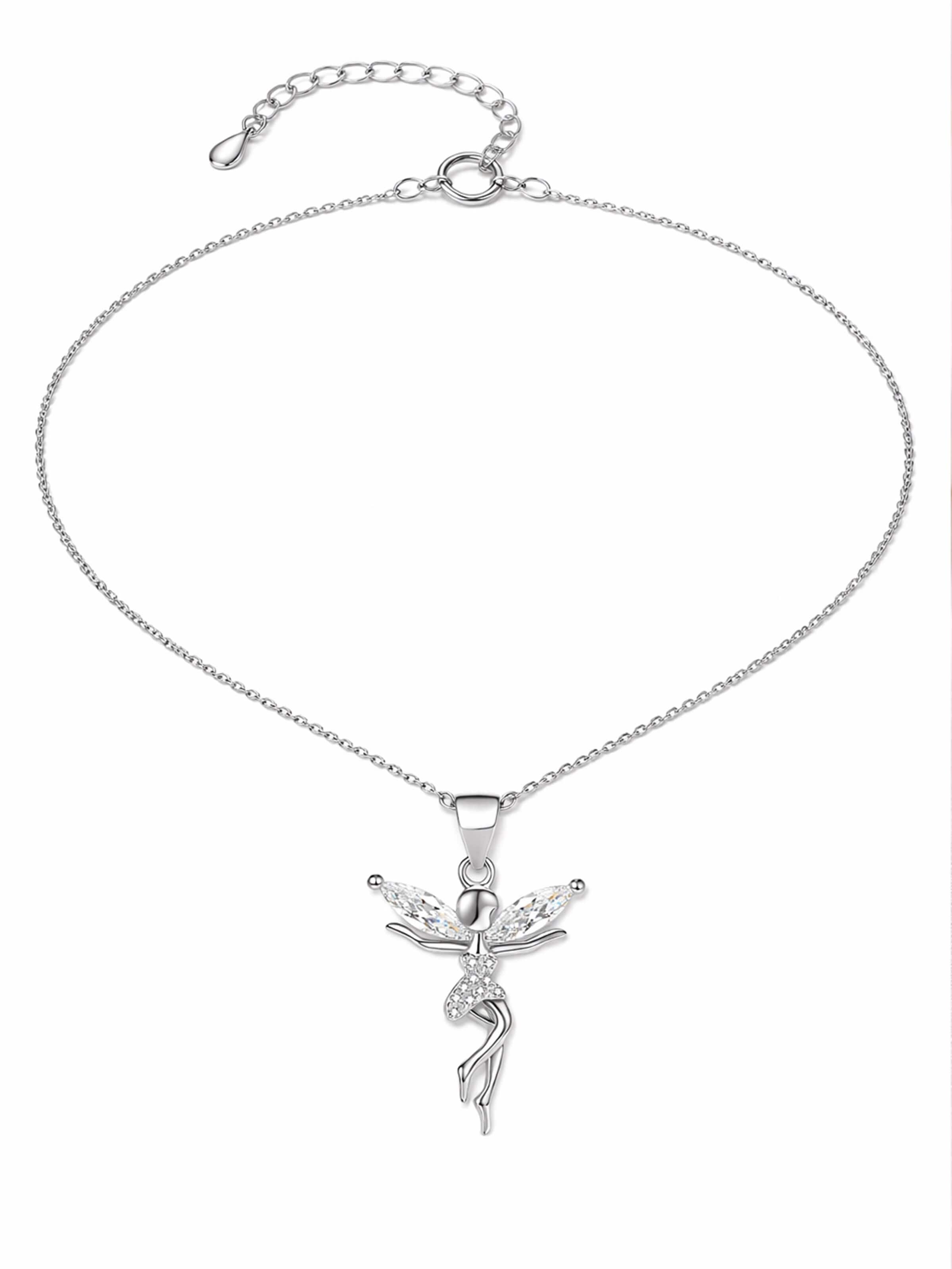 Staufergold Necklace 'Kette „Feenlicht“ – Fee-Anhänger mit funkelnden Flügeln, zart & verspielt – Silber' in Silver: front