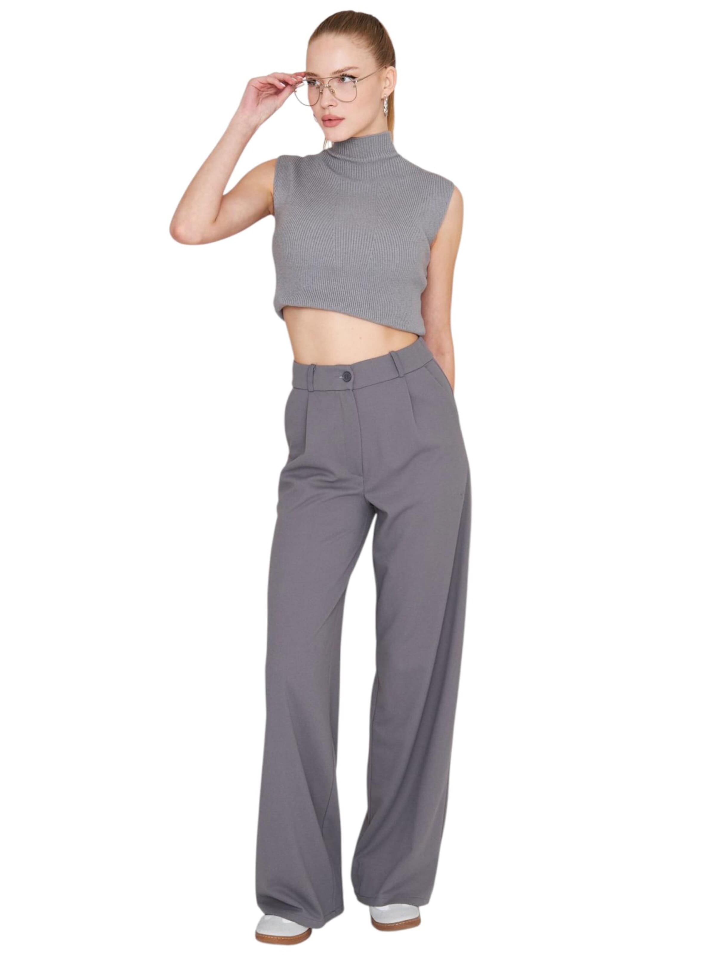 fashionshowcase Wide Leg Bundfaltenhose 'Seyra'‌‌‌‌‌‌‌‌‌ in Grau