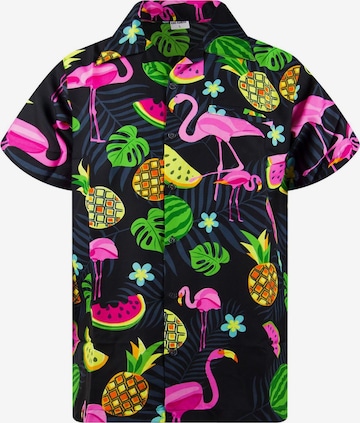 King Kameha Shirt 'Flamingo Melone' in Black: front