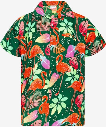 King Kameha Shirt 'Funky Flamingos' in Grün: Vorderseite