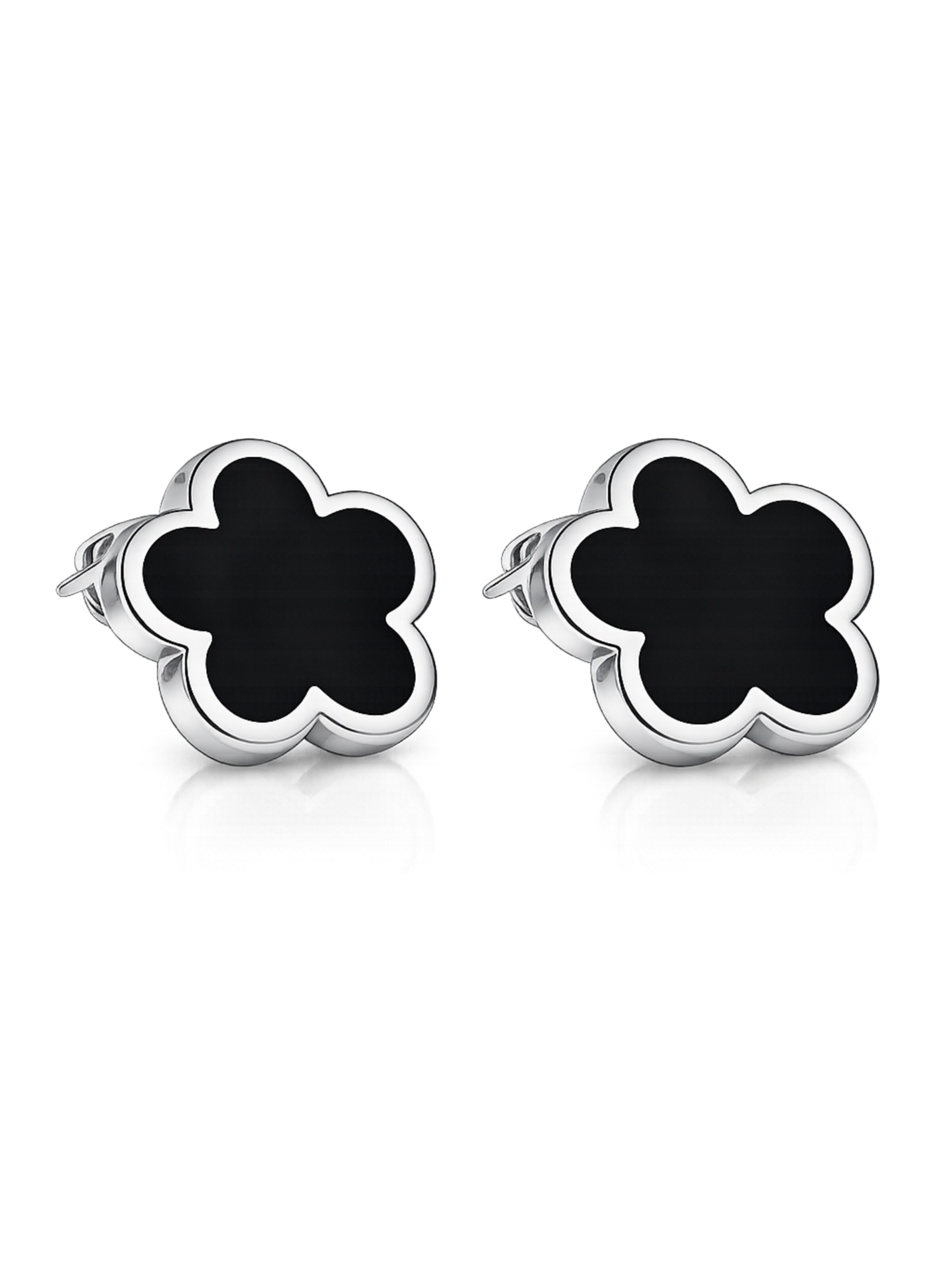 Pure Schmuck Earrings 'Clover Black' in Silver: front