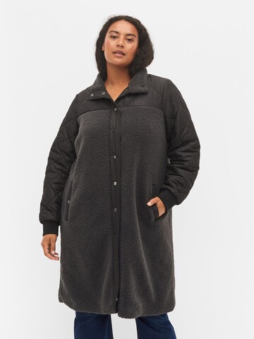 Zizzi Between-Seasons Coat in Black: front