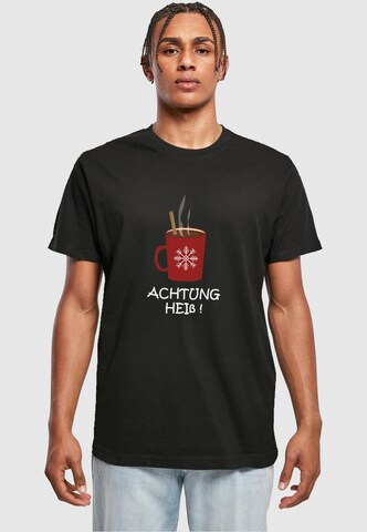 Merchcode T-Shirt 'Achtung Heiss' in Schwarz: Vorderseite