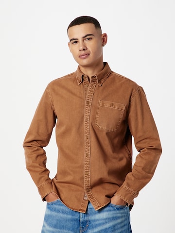 BLEND Regular fit Button Up Shirt in Brown: front