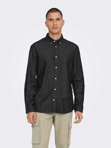 Only & Sons Regular fit Button Up Shirt 'Day' in Black: front