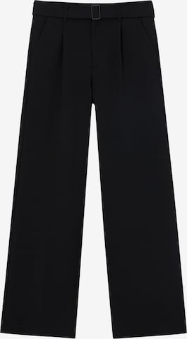 Pull&Bear Wide leg Trousers in Black: front