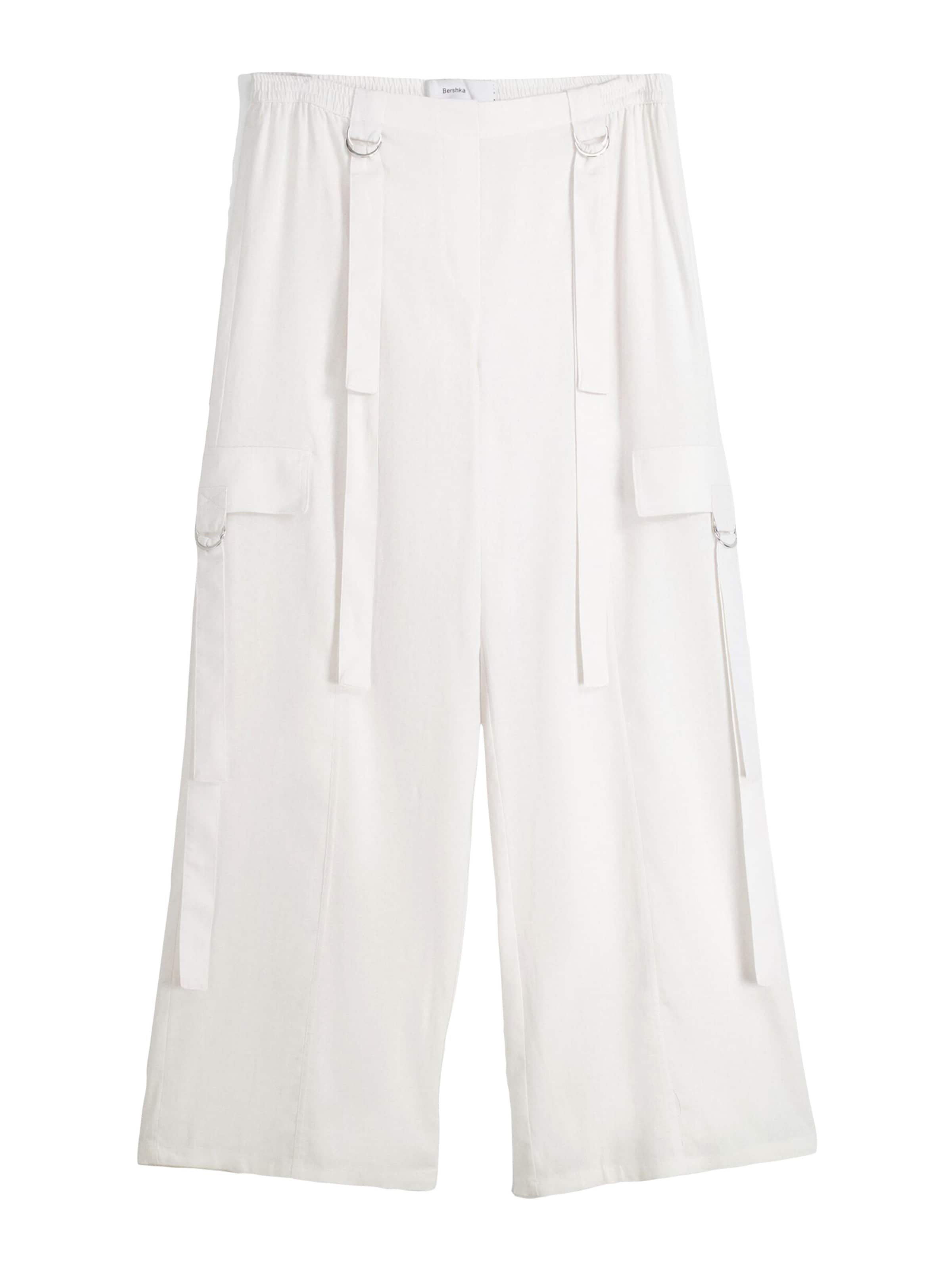 Bershka Wide Leg Cargobukser i hvid: forside