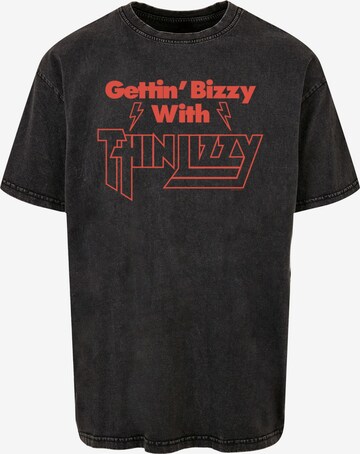 Merchcode Shirt 'Thin Lizzy - Gettin Bizzy' in Zwart: voorkant