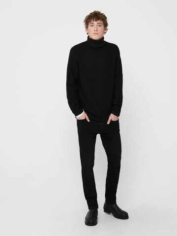 Only & Sons Regularny krój Sweter 'LOCCER' w kolorze czarny