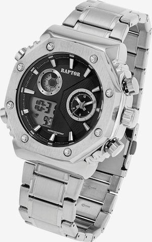 Raptor Analoguhr 'mit Dual-Time und Edelstahlarmband' in Silber: Vorderseite
