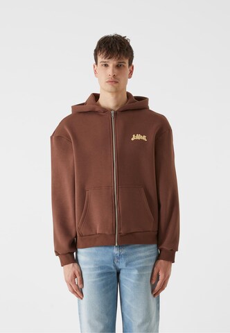 Lost Youth Sweatvest 'Western Motel' in Bruin: voorkant