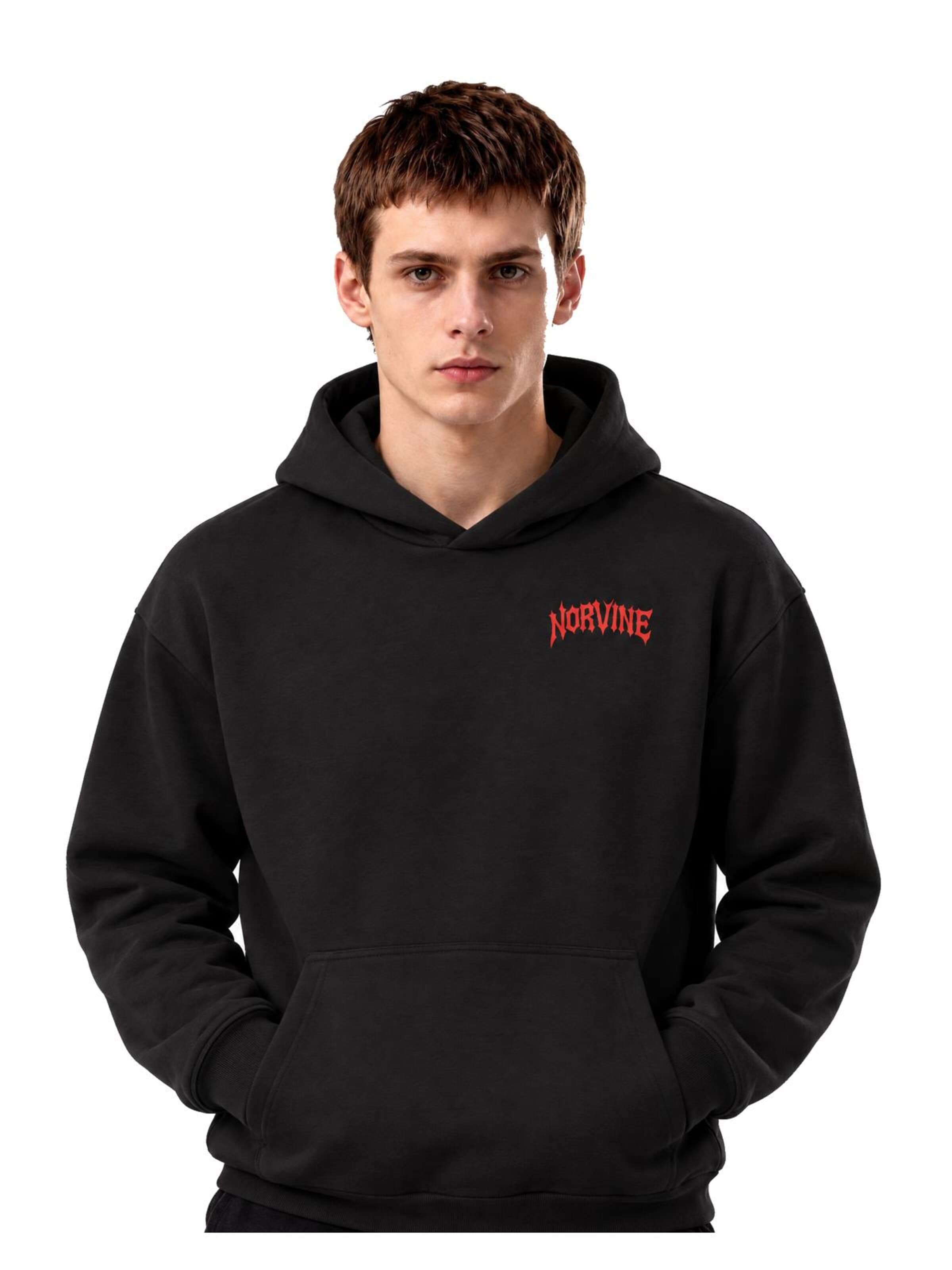 Norvine Collegepaita 'Norvine Nightfang - Fluffy Boxcut Hoodie' värissä musta