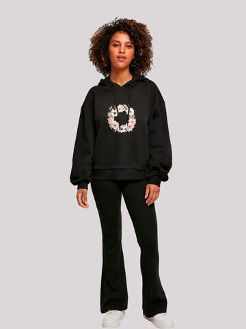 F4NT4STIC Sweatshirt 'Pink Floral Wreath - Decorative Spring Flower' in Black