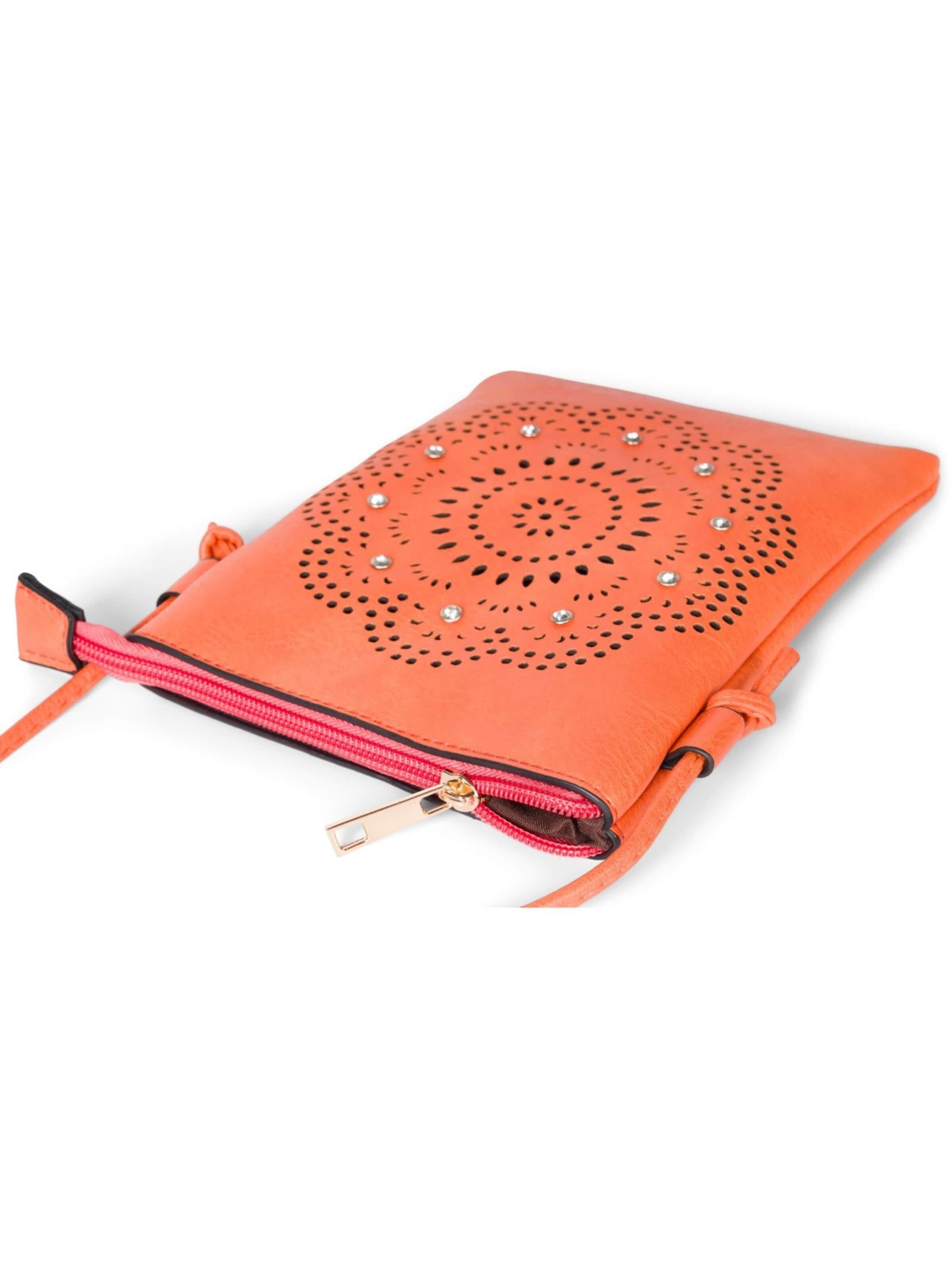 styleBREAKER Umhängetasche 'Mini Umhängetasche Blumen Cutout und Strass'‌‌‌‌‌‌‌ in Orange