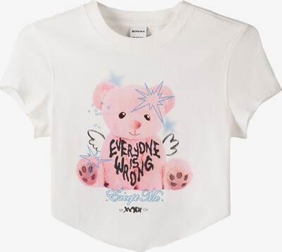 Bershka T-Shirt in azur / rosa / schwarz / weiß, Produktansicht