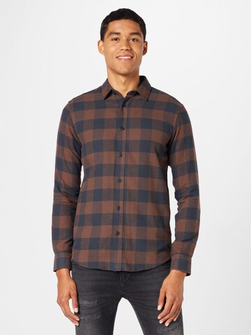 Only & Sons Slim fit Button Up Shirt 'Gudmund' in Brown: front