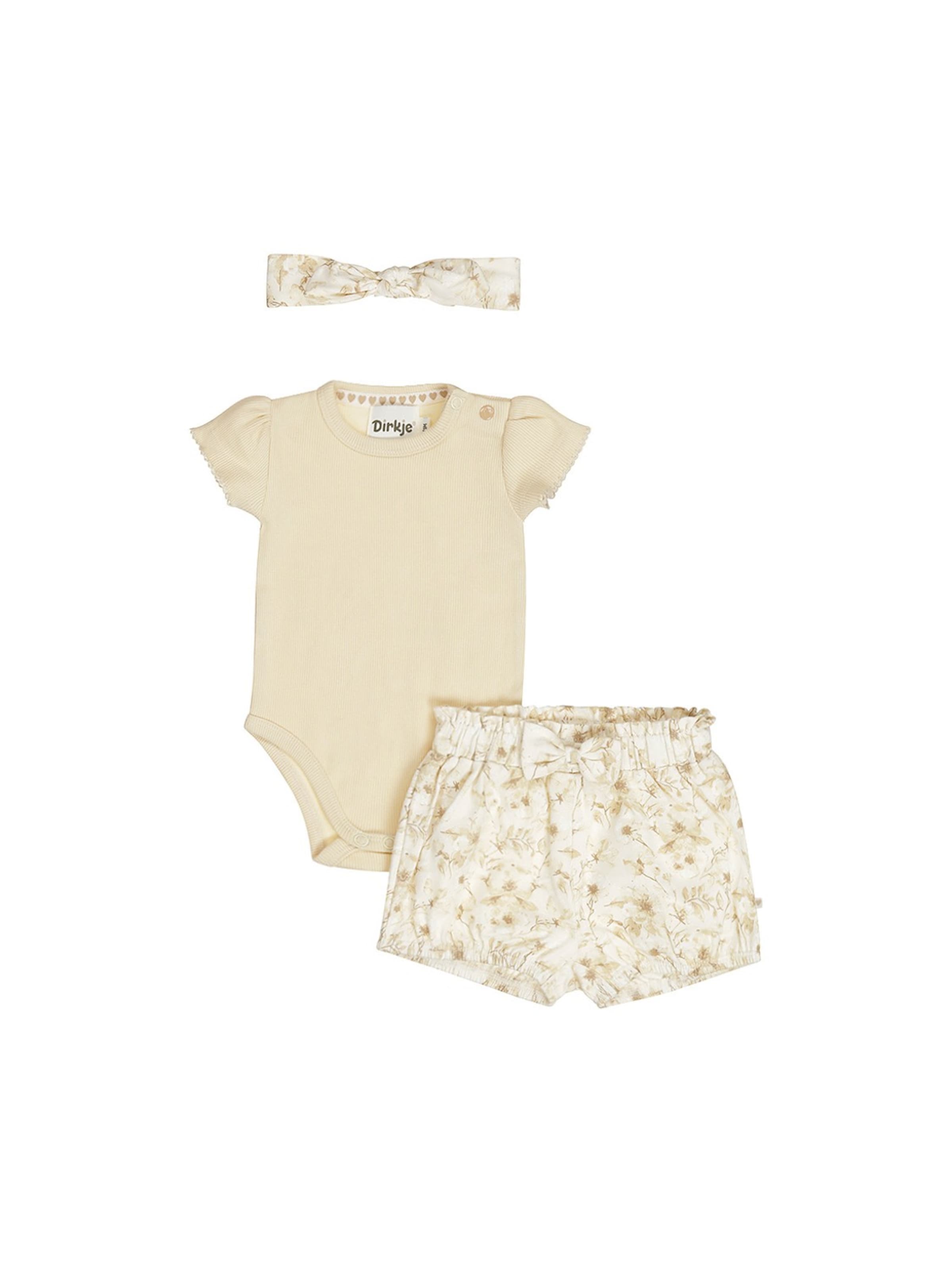 Set '3 pc set, Body ss, Shorts, Headband' Dirkje en blanc : devant