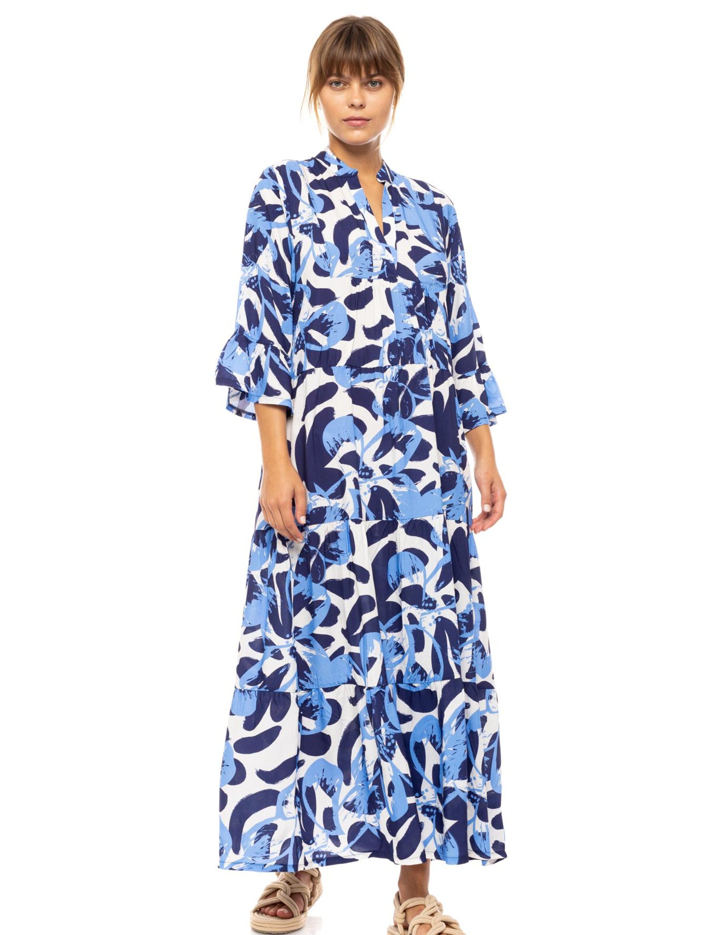 Pink Label Zomerjurk 'BEACHWEAR LONG ABSTRACT FLORAL' in Blauw