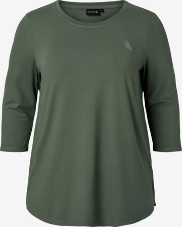 Active by Zizzi Shirt 'ABASIC ONE' in Groen: voorkant