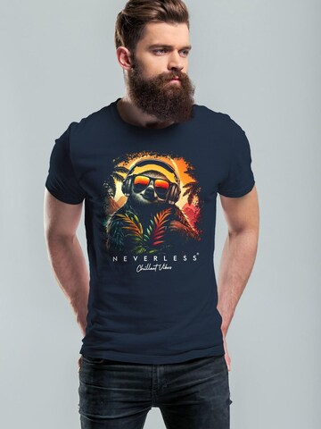 Neverless Shirt 'Sloth DJ' in Blau: Vorderseite