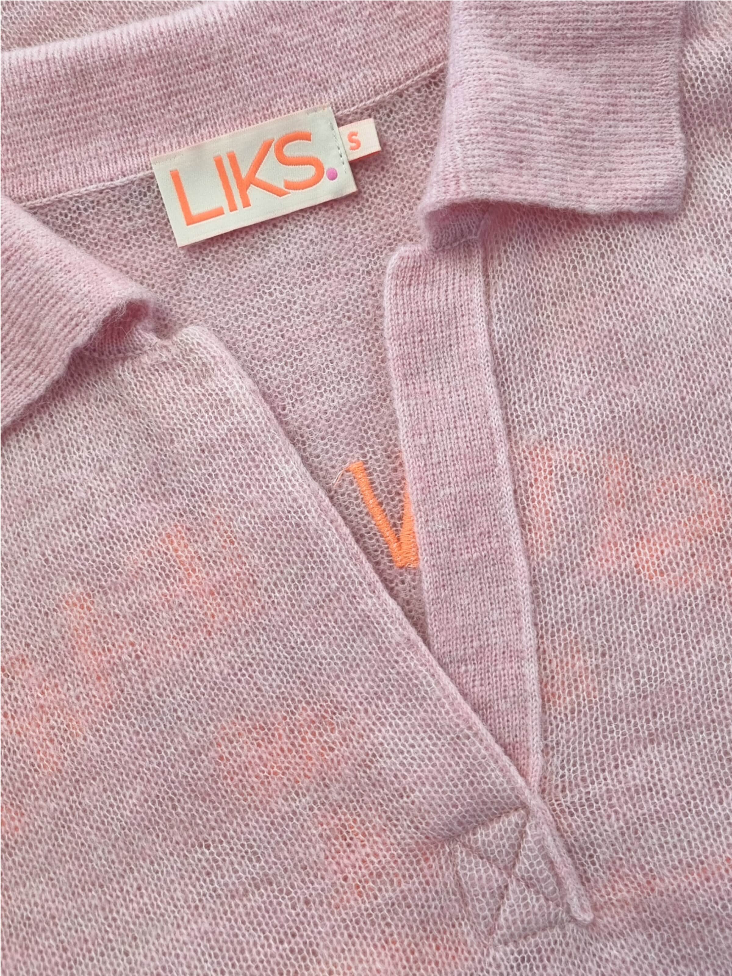 LIKS. Munich Sweter 'Strickpoloshirt mit Stickerei im Rückteil aus Mohair-Woll-Mischung - DeliaC' w kolorze różowy