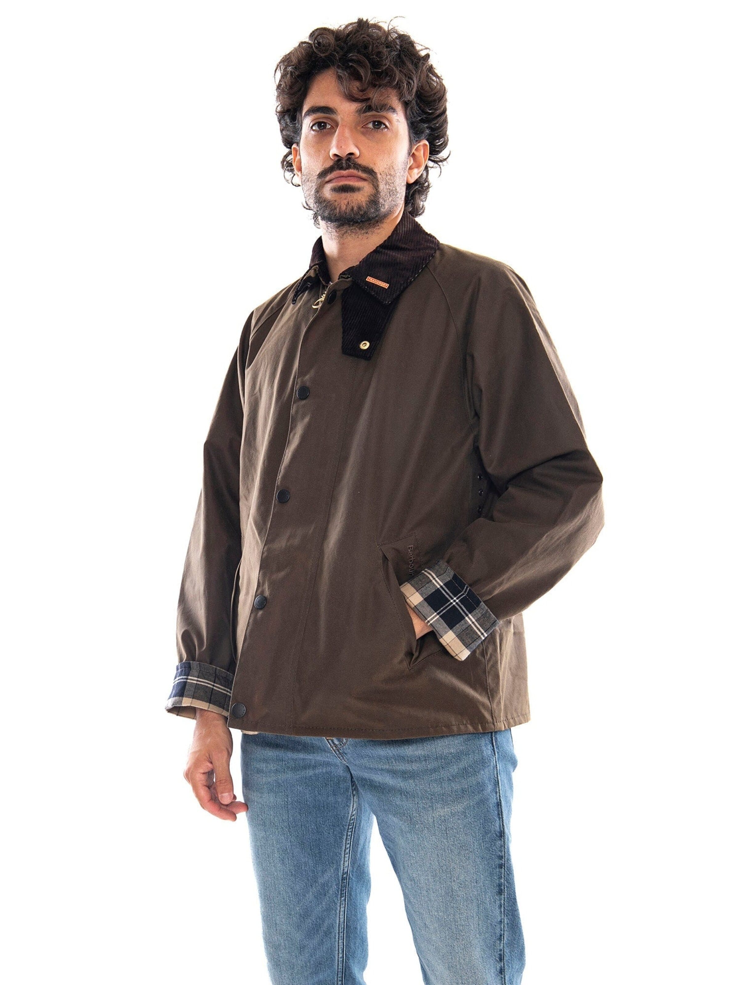 Veste mi-saison Barbour en marron : devant