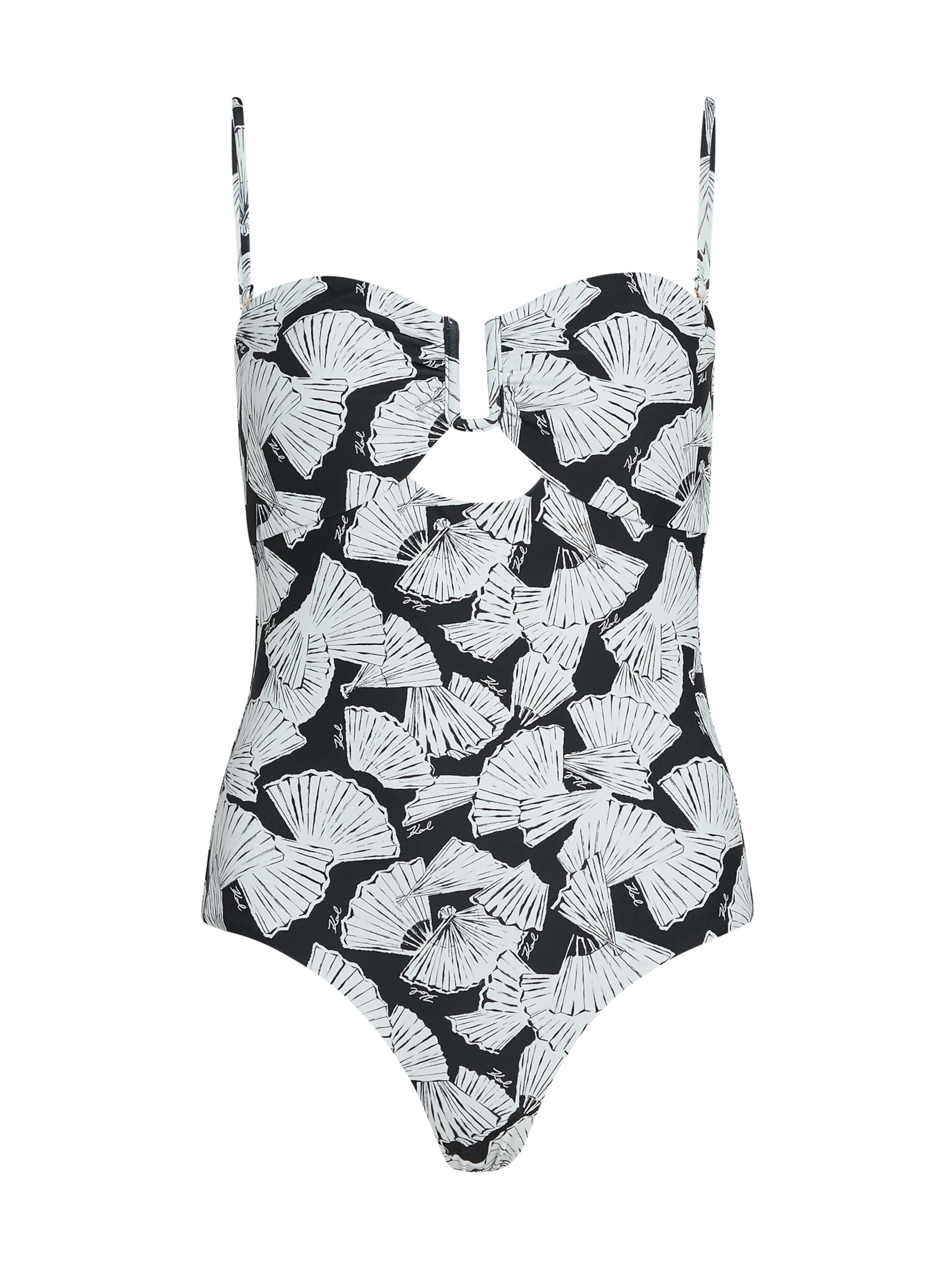 Costum de baie întreg 'Fan' de la Karl Lagerfeld pe negru: față