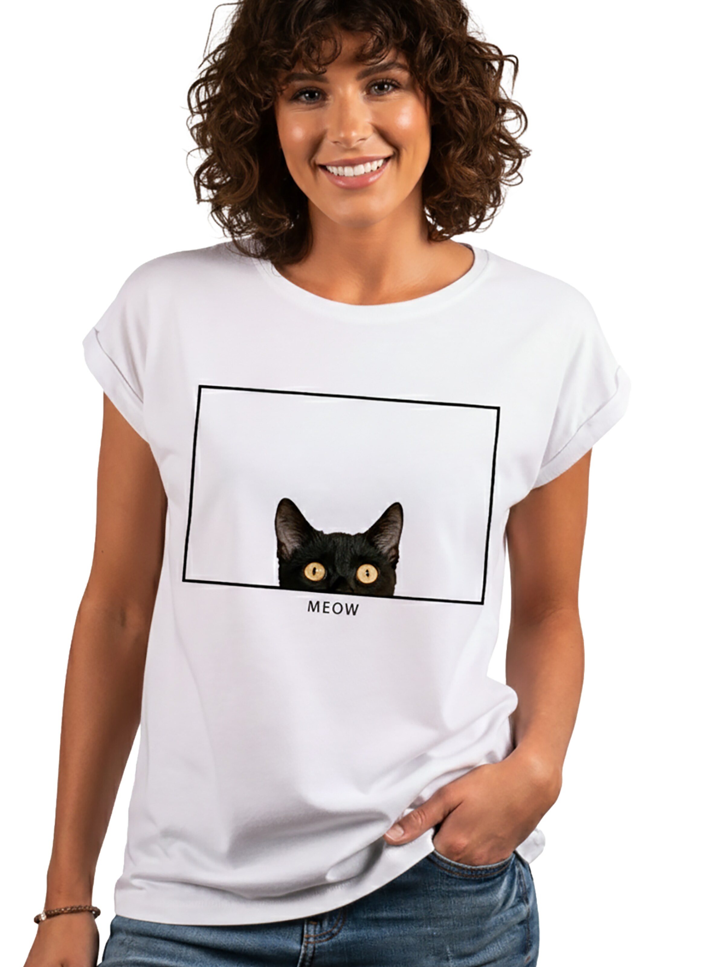 MAKAYA Shirt 'Cat Frame' in White